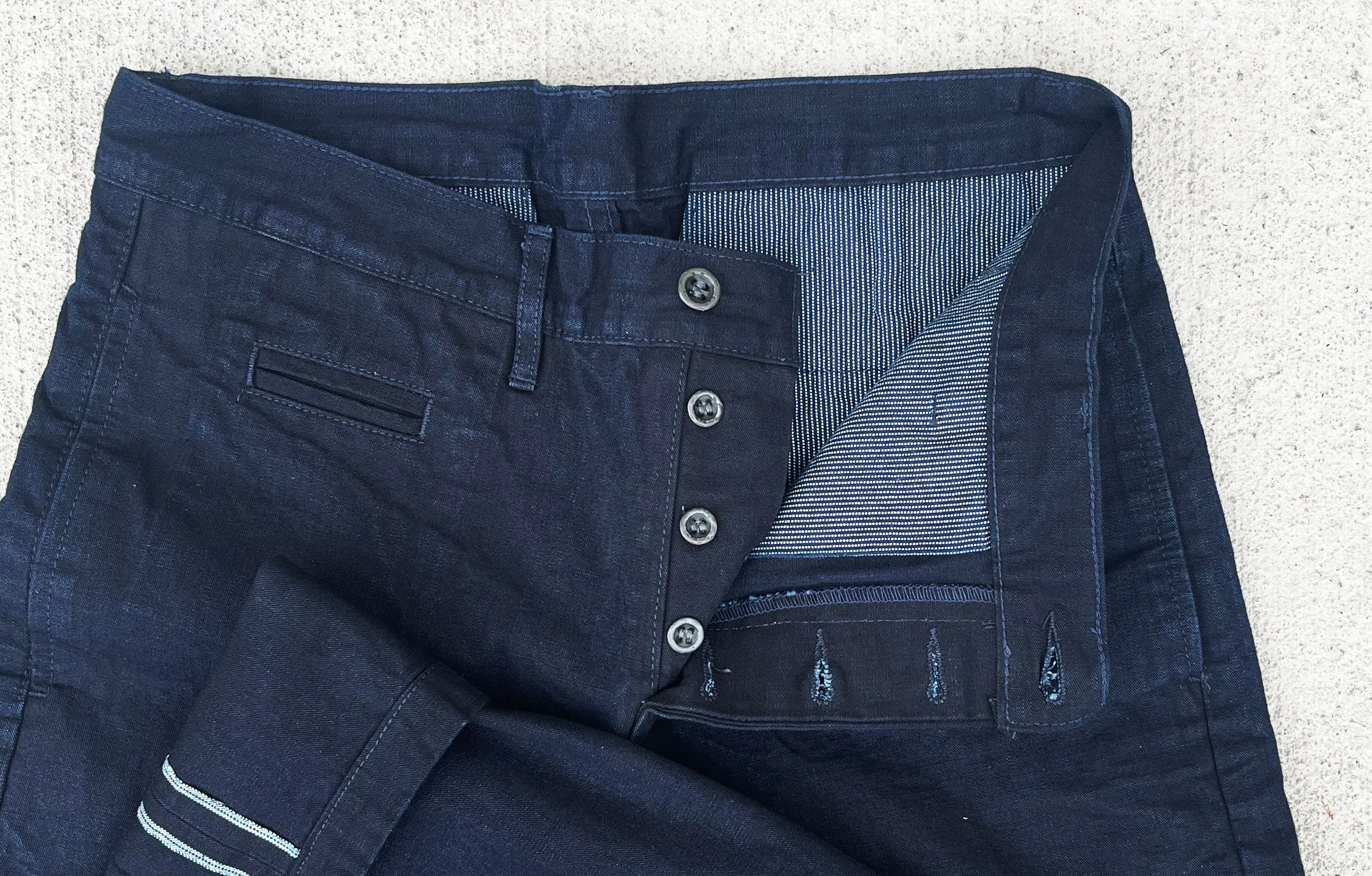 12 oz Nihon Menpu Japanese deep Indigo selvedge duck chinos