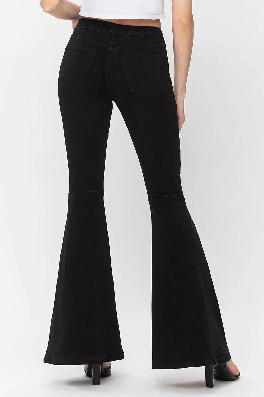 Black High Rise Super Flare Jeans by Vervet