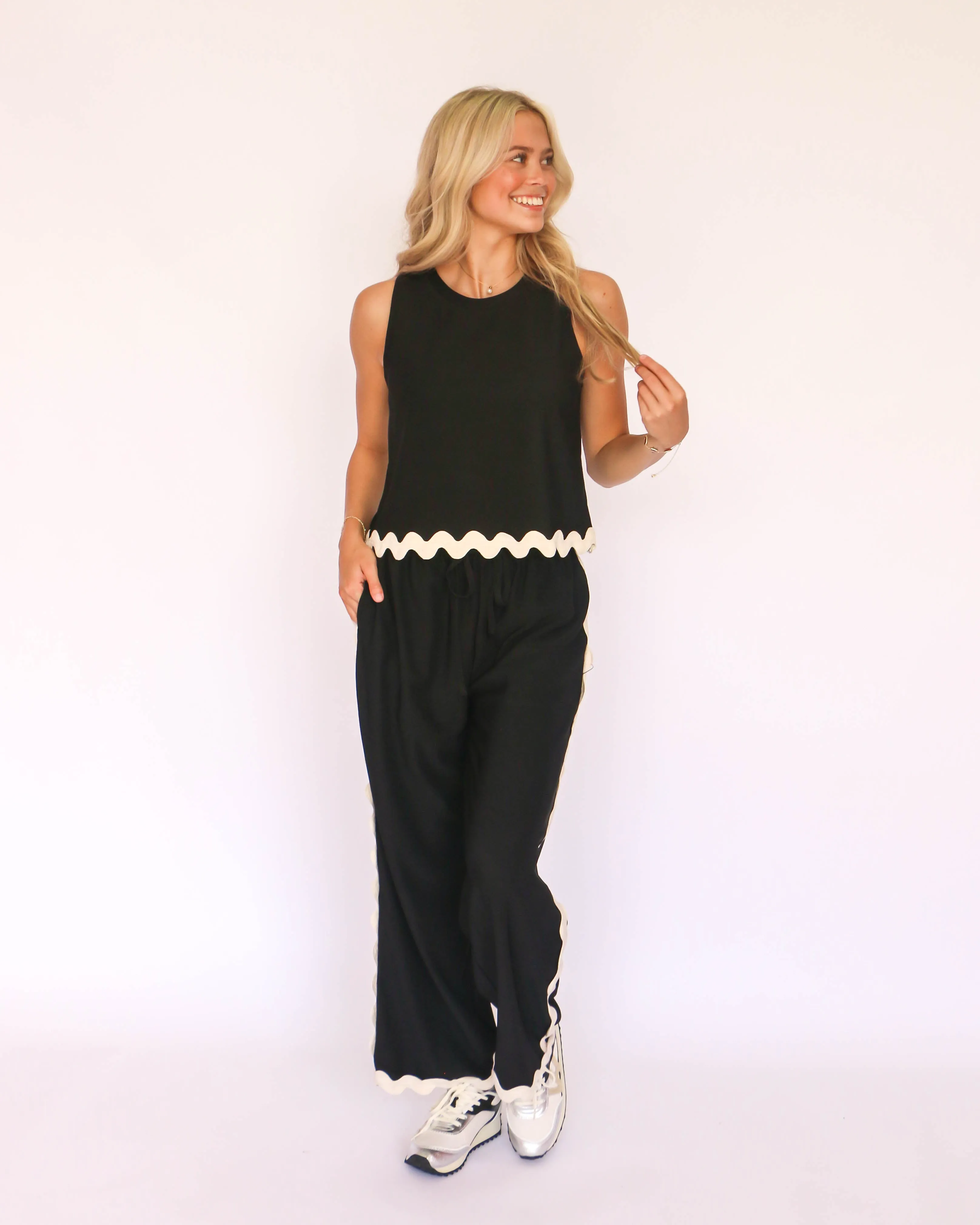 Black Two Piece Set with White Trim