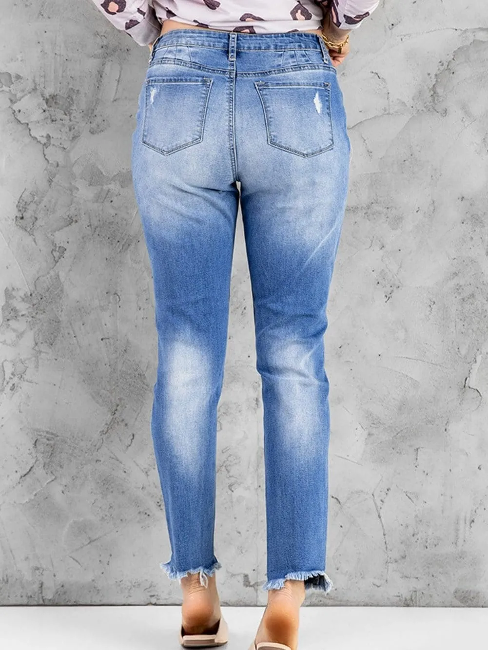 Button-Fly Distressed Jeans