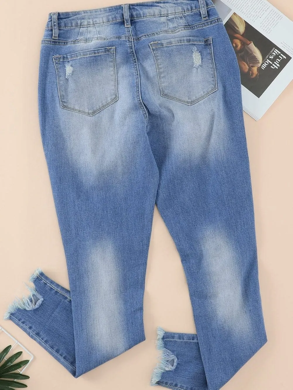 Button-Fly Distressed Jeans