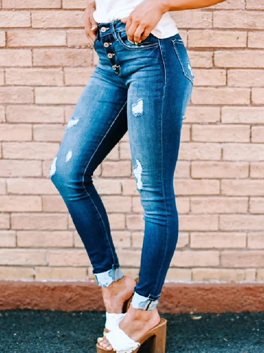 Button-Fly Distressed Jeans