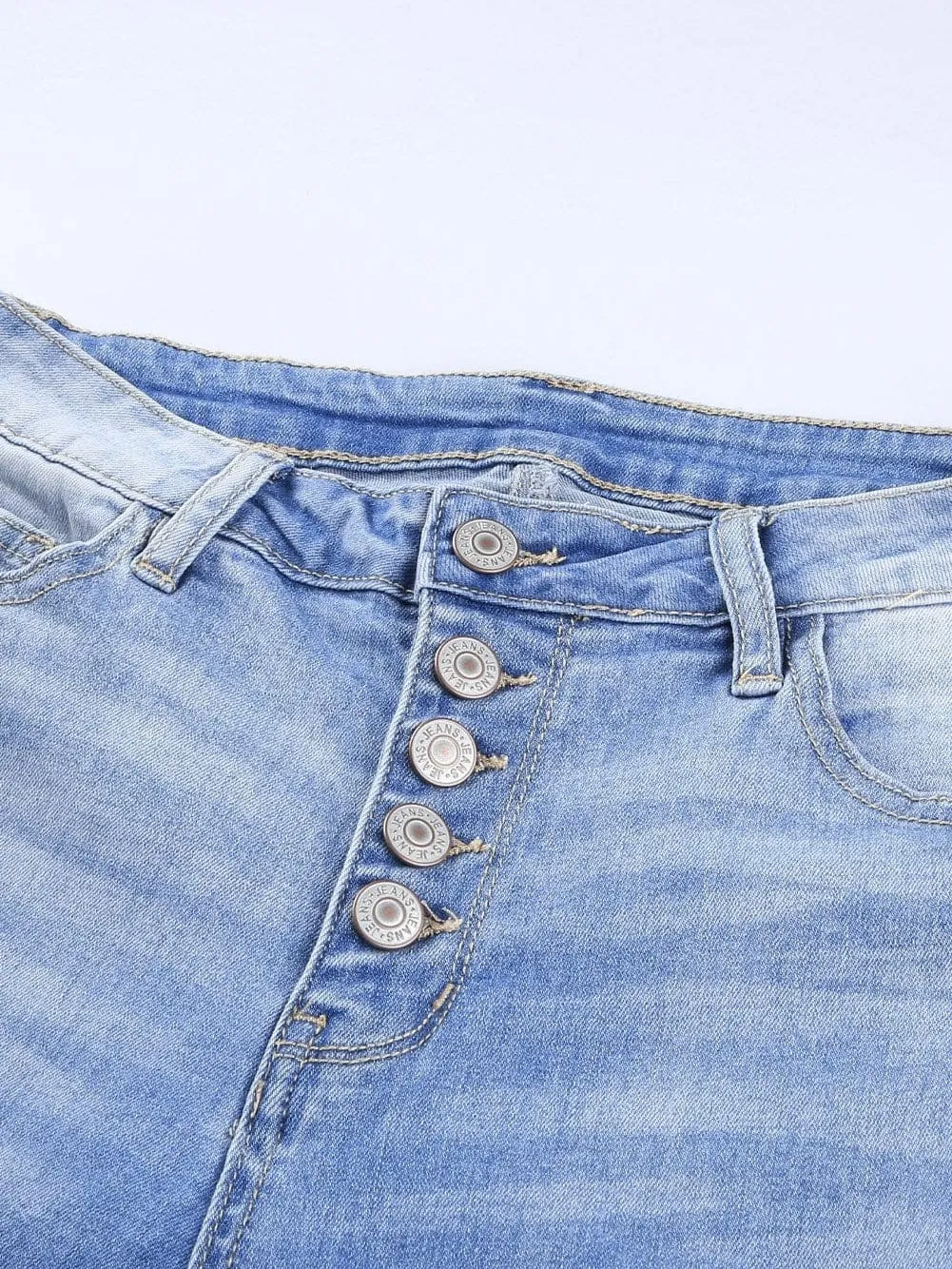 Button-Fly Distressed Jeans