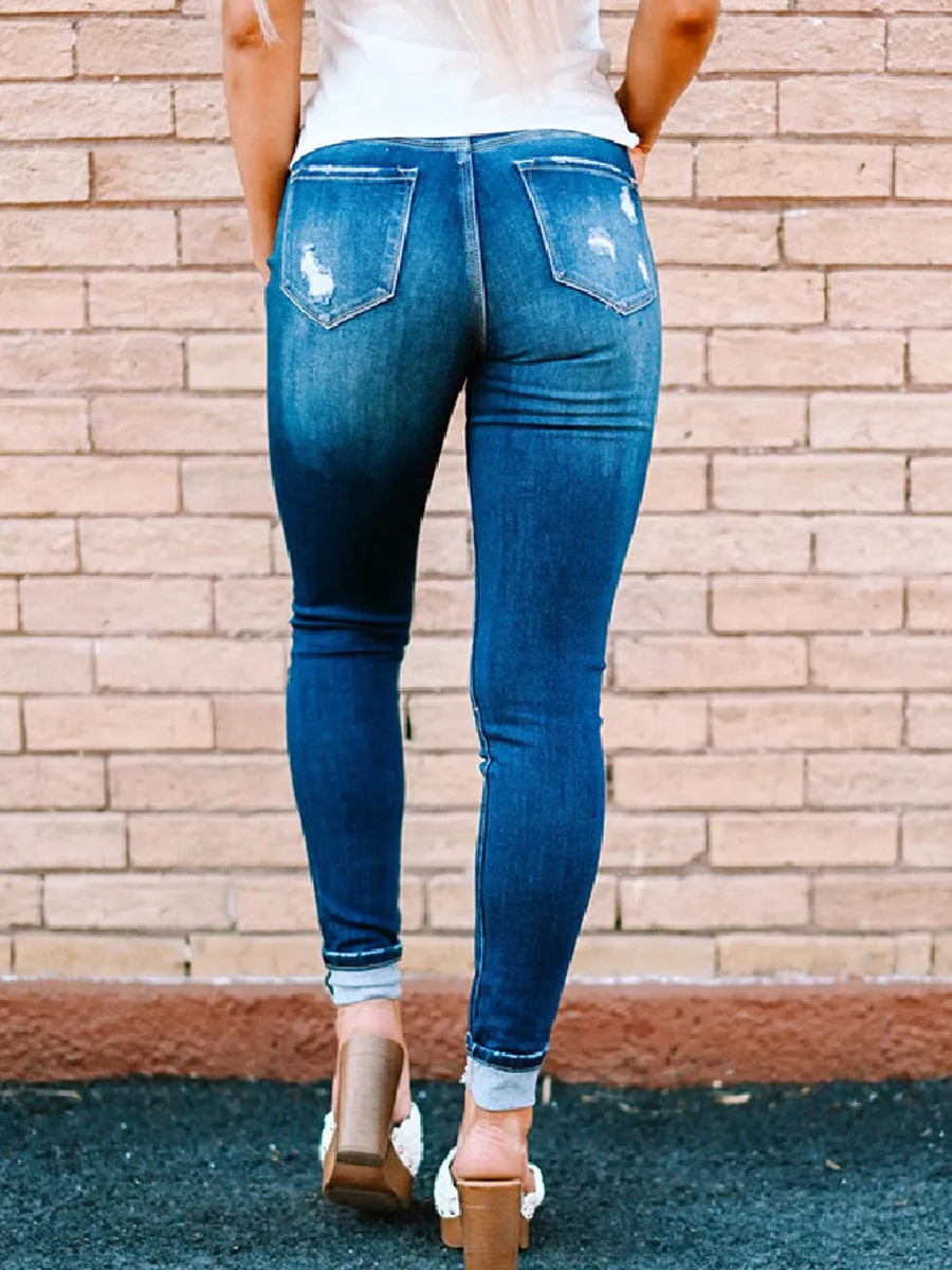 Button-Fly Distressed Jeans