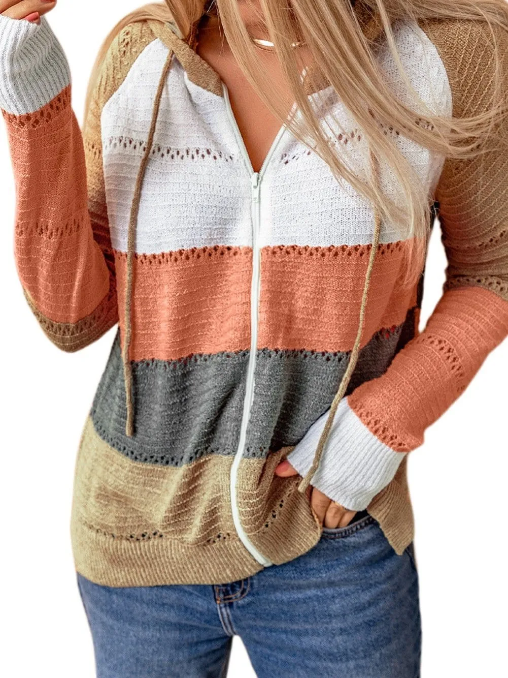 Casual Long Sleeve Top with Color Blocking