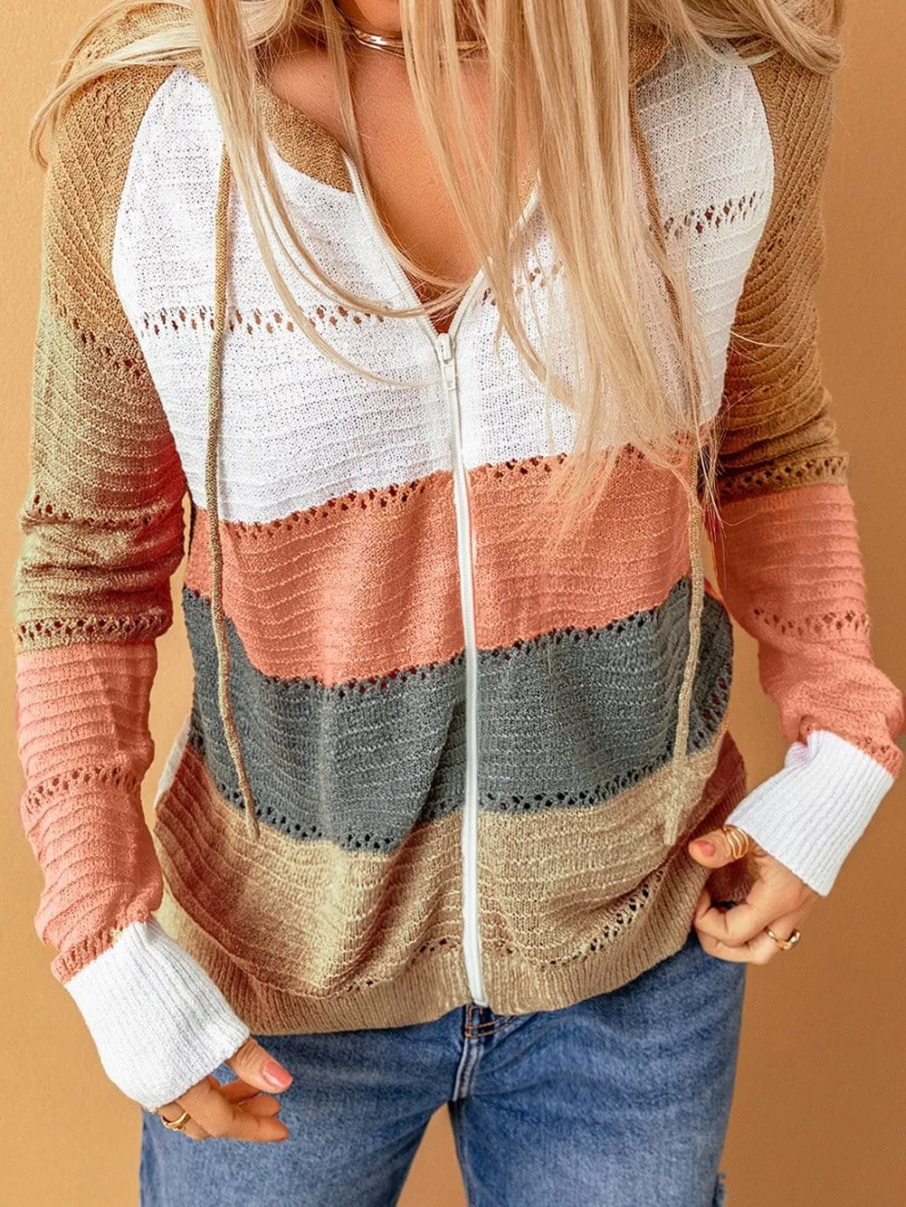 Casual Long Sleeve Top with Color Blocking