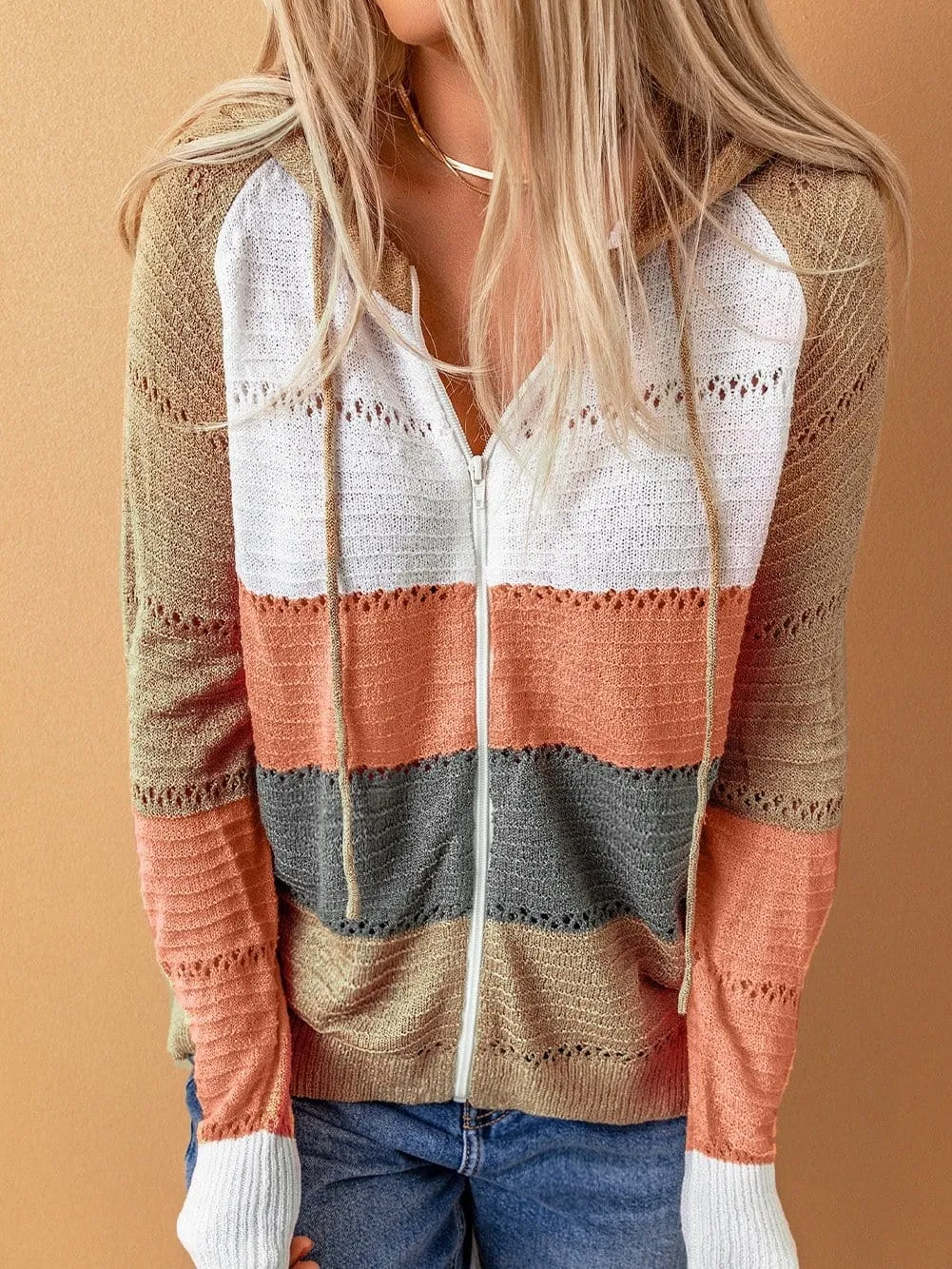 Casual Long Sleeve Top with Color Blocking