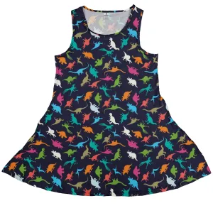 Colorful Dinosaur Silhouettes Navy Dress