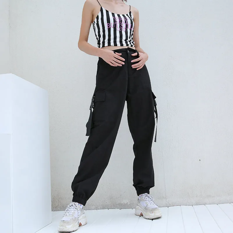 Cool Loose Elastic Waist Pockets Ankle Pants