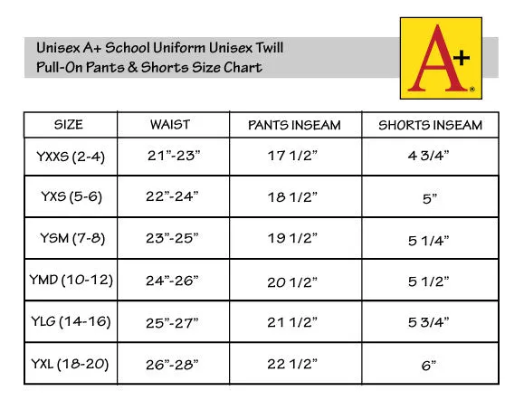 Countryside Christian Academy Youth Pull-Up School Uniform Twill Pants (7059Y)