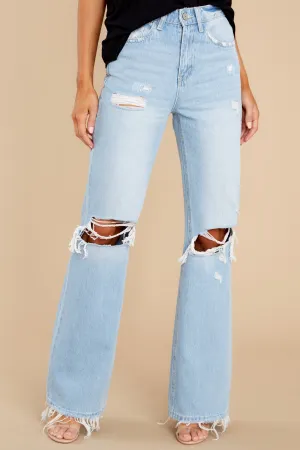 Cross Your Mind Light Wash Distressed Straight Jeans