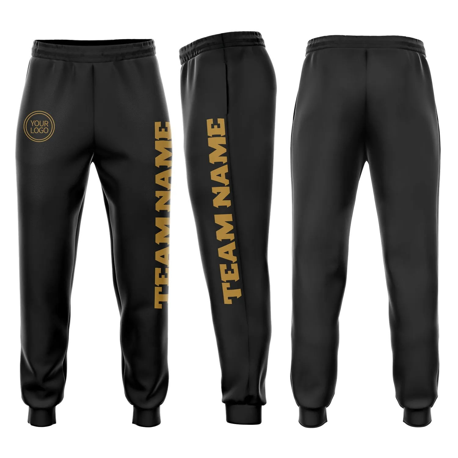 Custom Black Old Gold Fleece Jogger Sweatpants