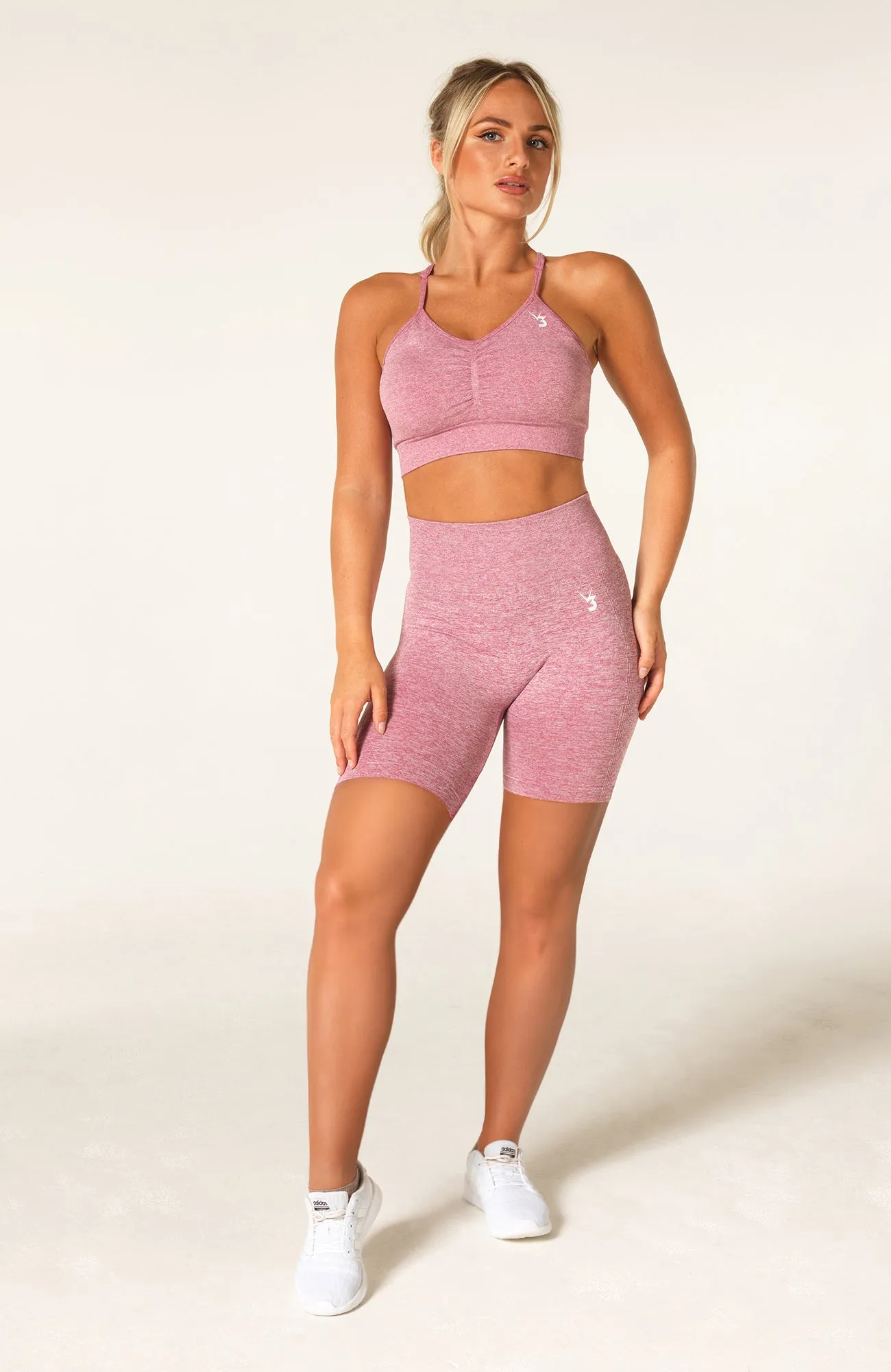 Define Seamless Scrunch Shorts & Sports Bra Set - Pink Marl