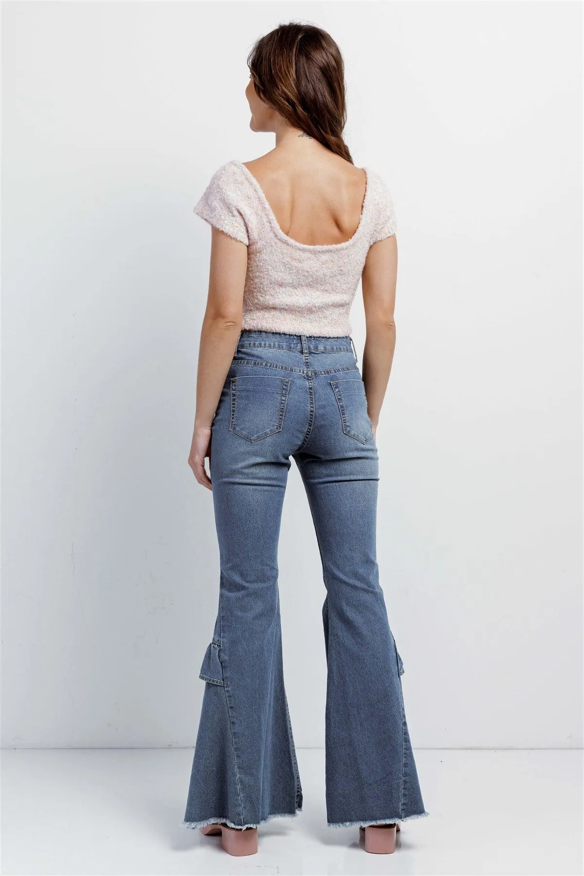 Denim High Waist Flare Raw Hem Jeans Pants /3-3-3-1-1