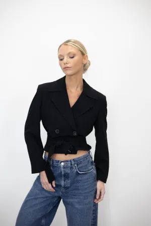 DOUBLE BREASTED CREPE CROP TRENCH