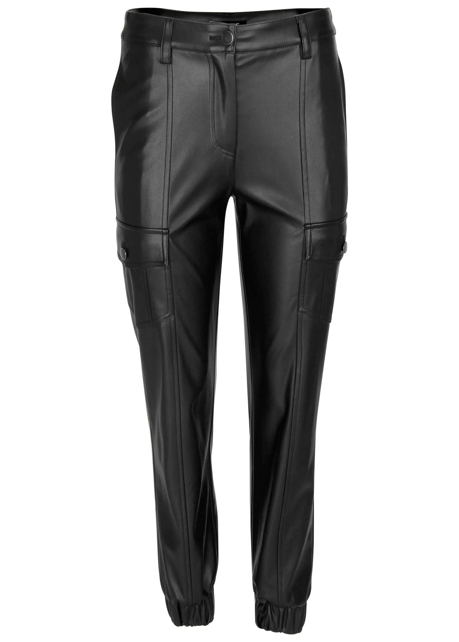 Faux Leather Cargo Pants  - Black