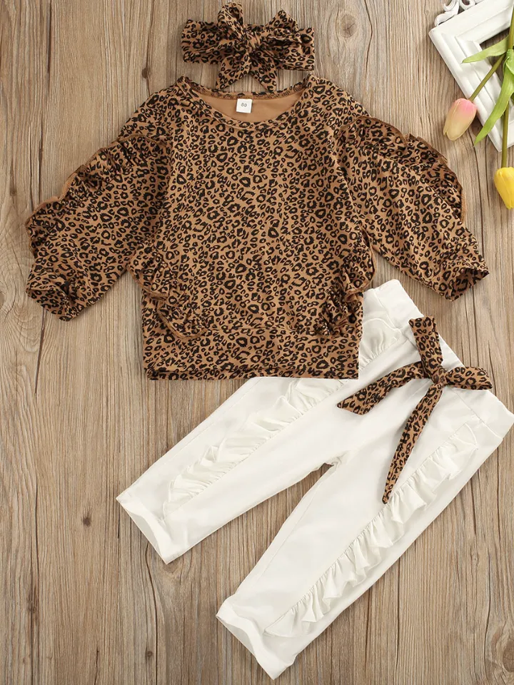 Girls A Little Leopard Loungewear and Matching Bow Headband Set