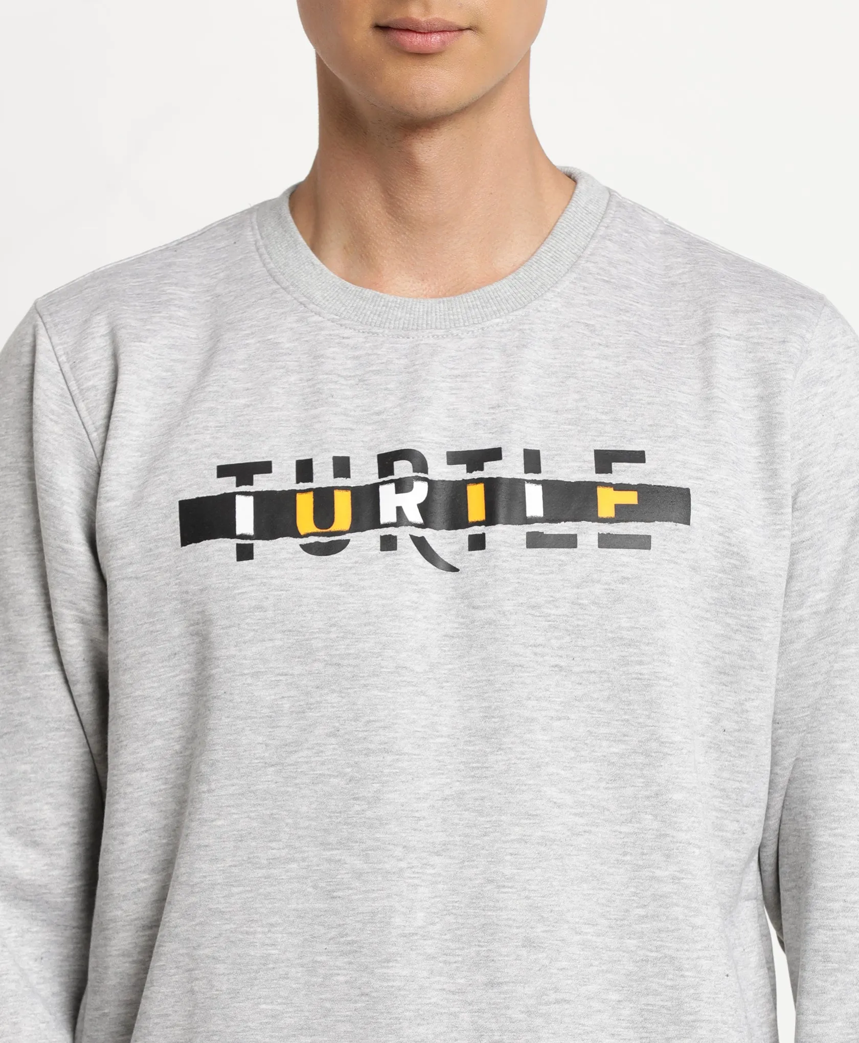 Grey Printed Polyester Cotton Round Neck Sweatshirt