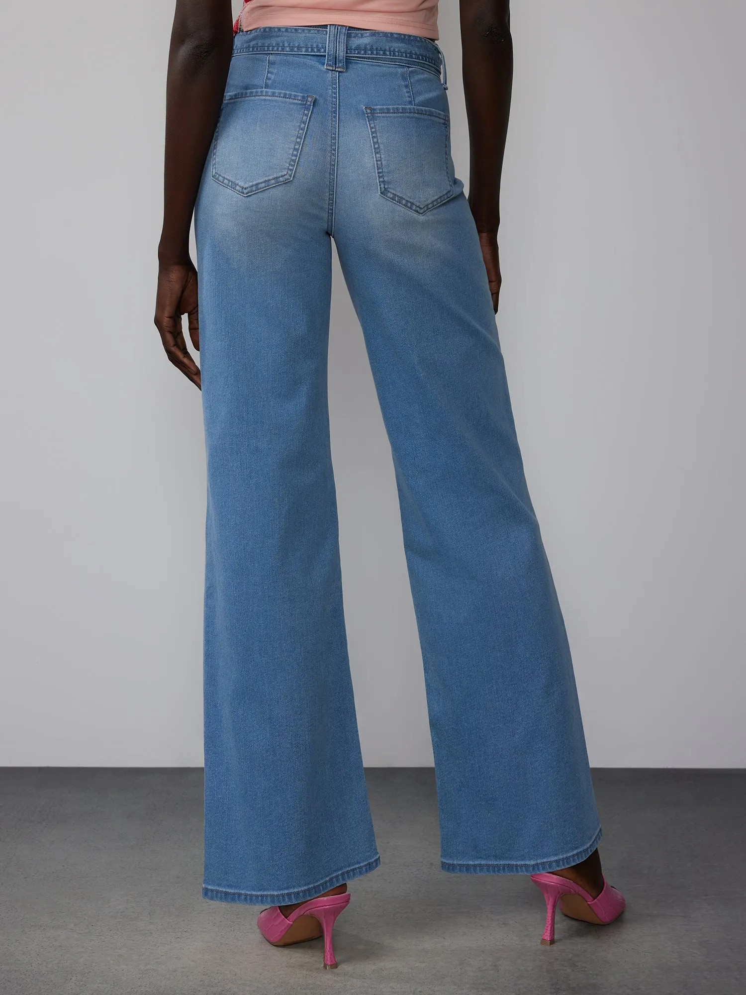 High Rise Belted Wide Leg Jeans