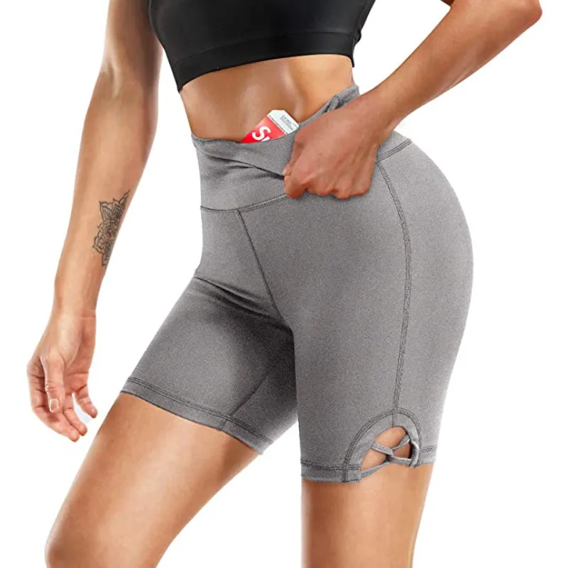 High Waist Side Hollow Inner Pocket Gym Shorts