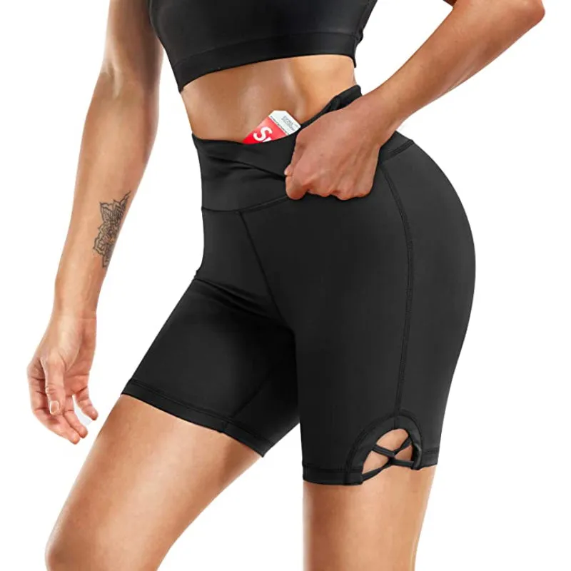 High Waist Side Hollow Inner Pocket Gym Shorts