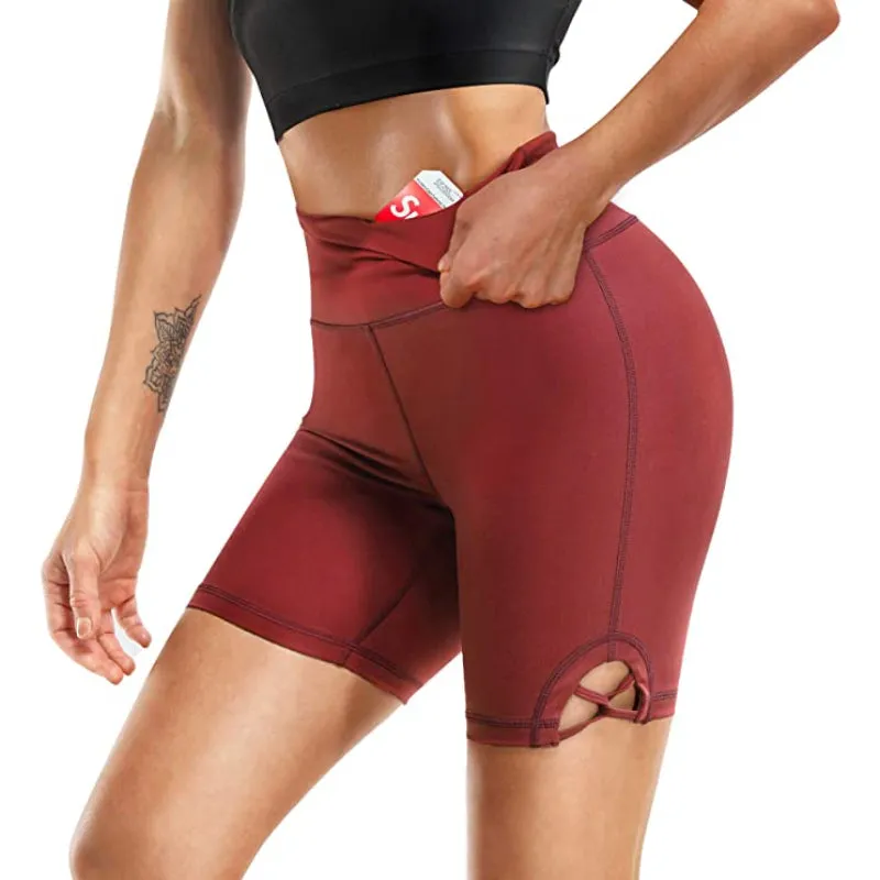 High Waist Side Hollow Inner Pocket Gym Shorts