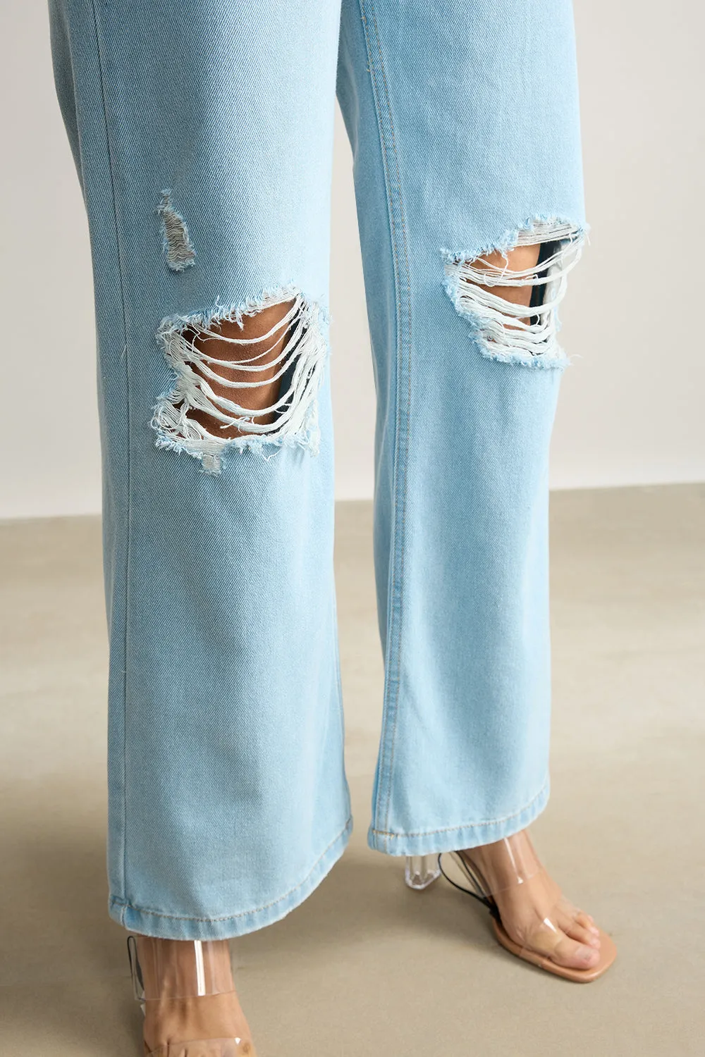 High Waisted Distressed Light Blue Jeans