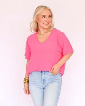 Hot Pink V-Neck Air Flow Top