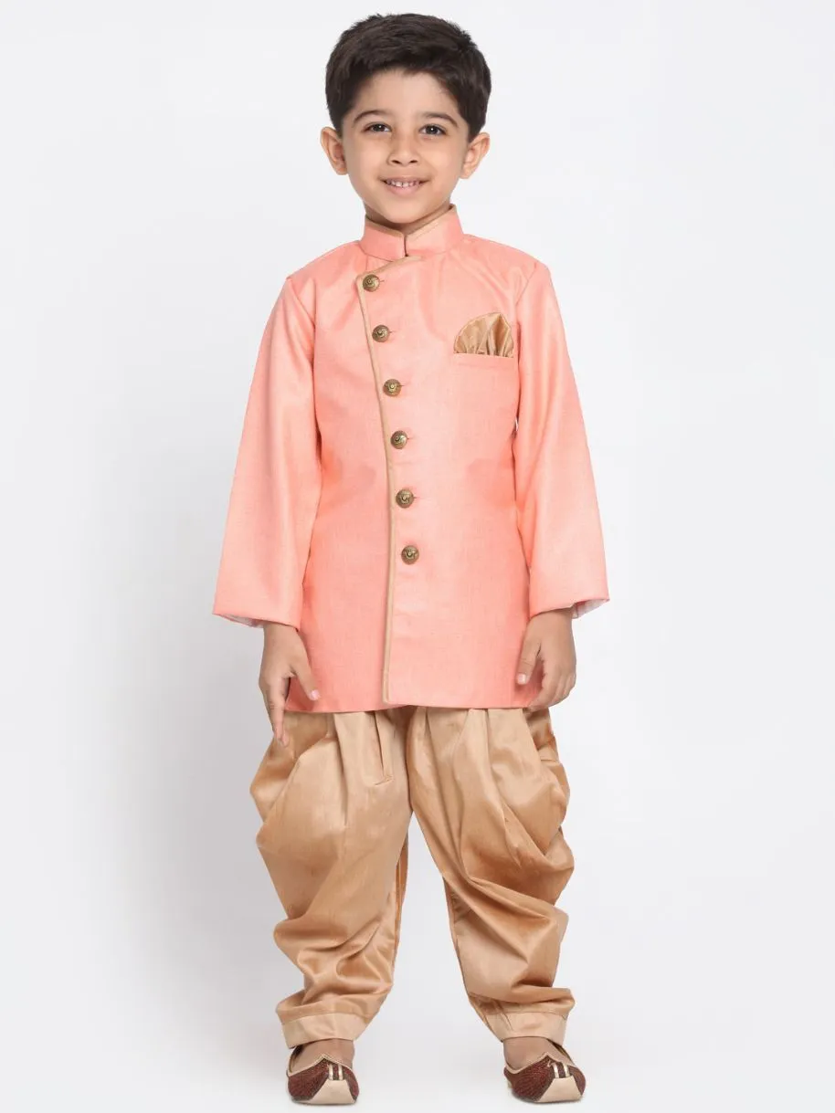 Jashvi Boys Pink Jute Silk Blend Sherwani Set