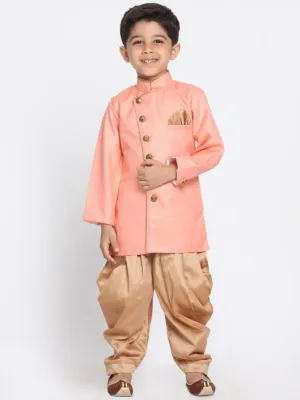 Jashvi Boys Pink Jute Silk Blend Sherwani Set