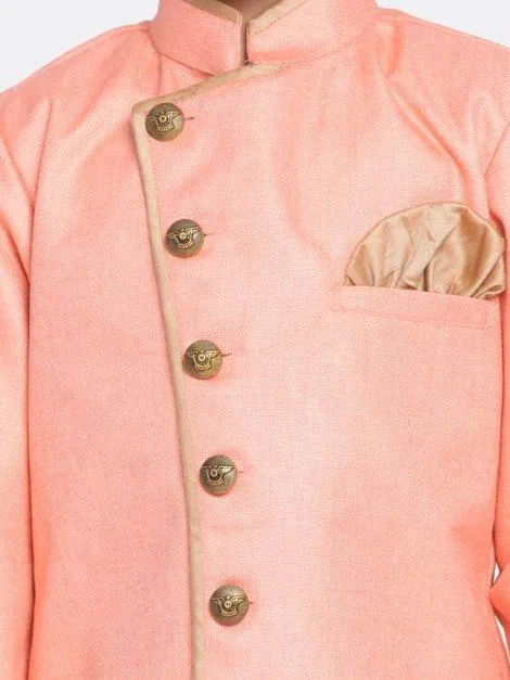 Jashvi Boys Pink Jute Silk Blend Sherwani Set