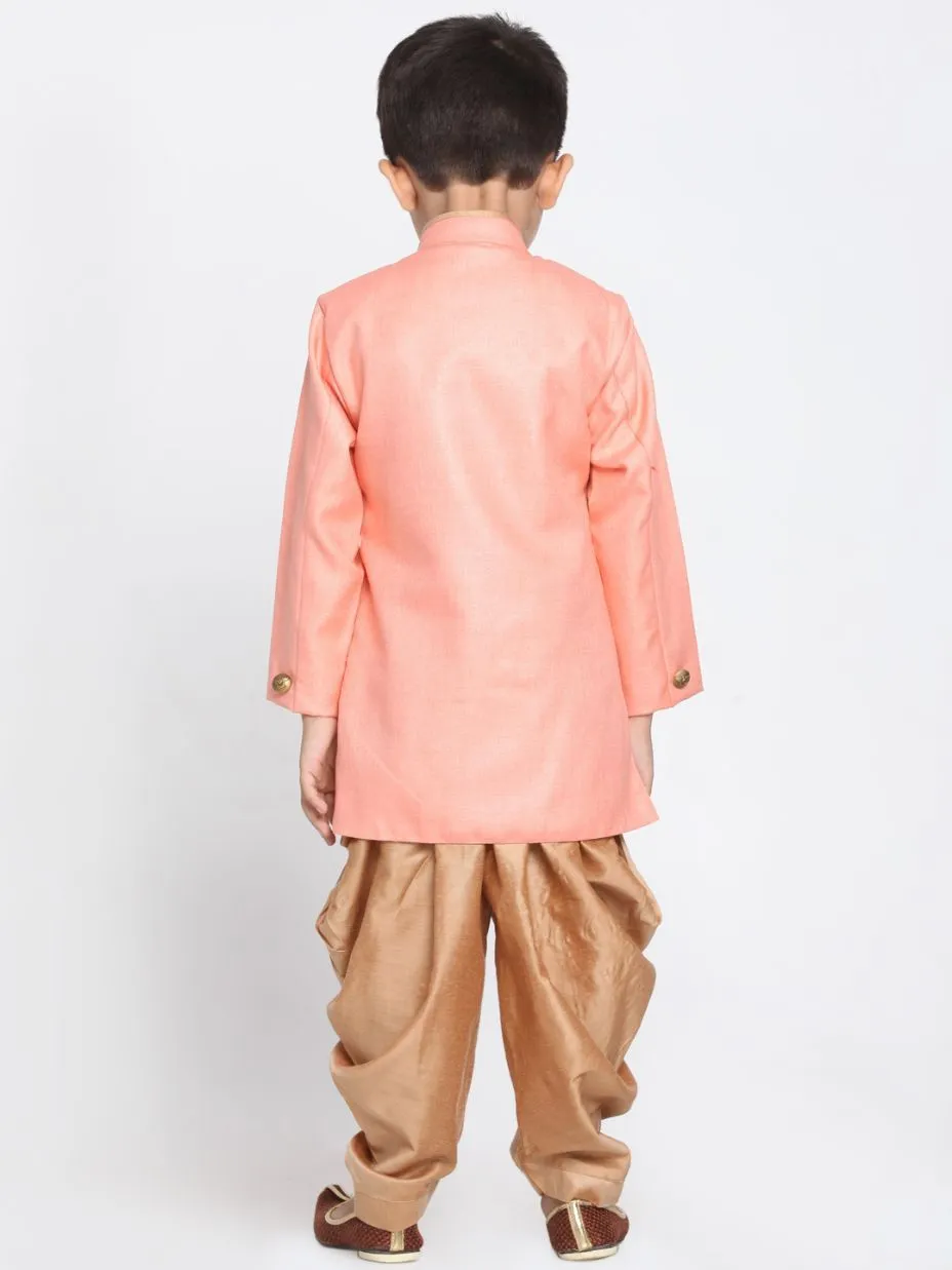 Jashvi Boys Pink Jute Silk Blend Sherwani Set