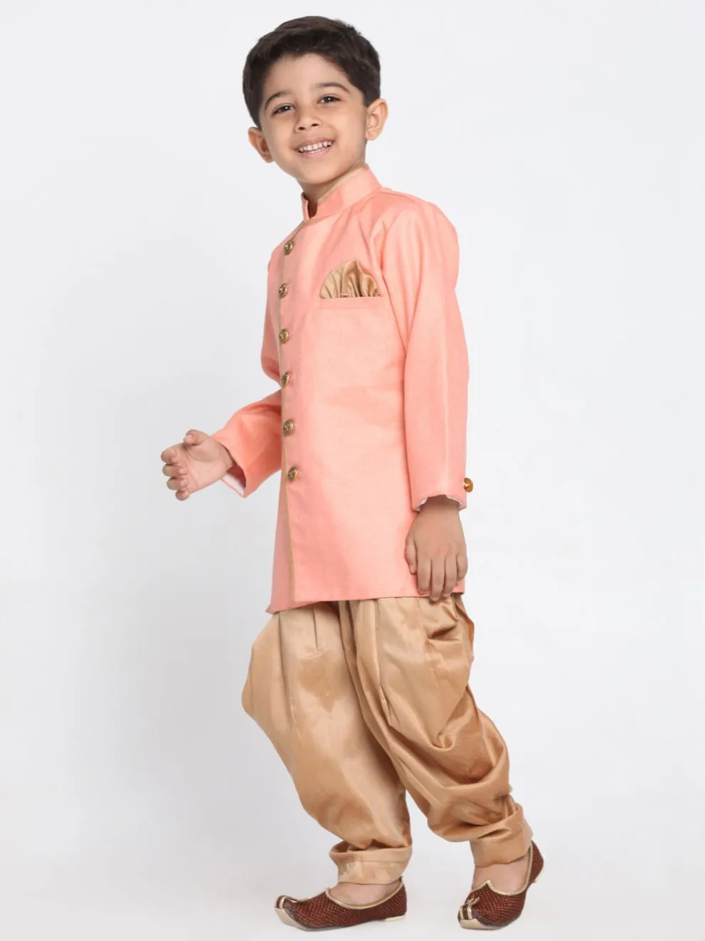 Jashvi Boys Pink Jute Silk Blend Sherwani Set