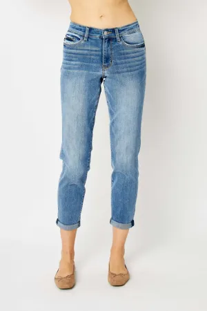 Judy Blue Cuffed Hem Mid Rise Lighter Wash Skinny Jeans