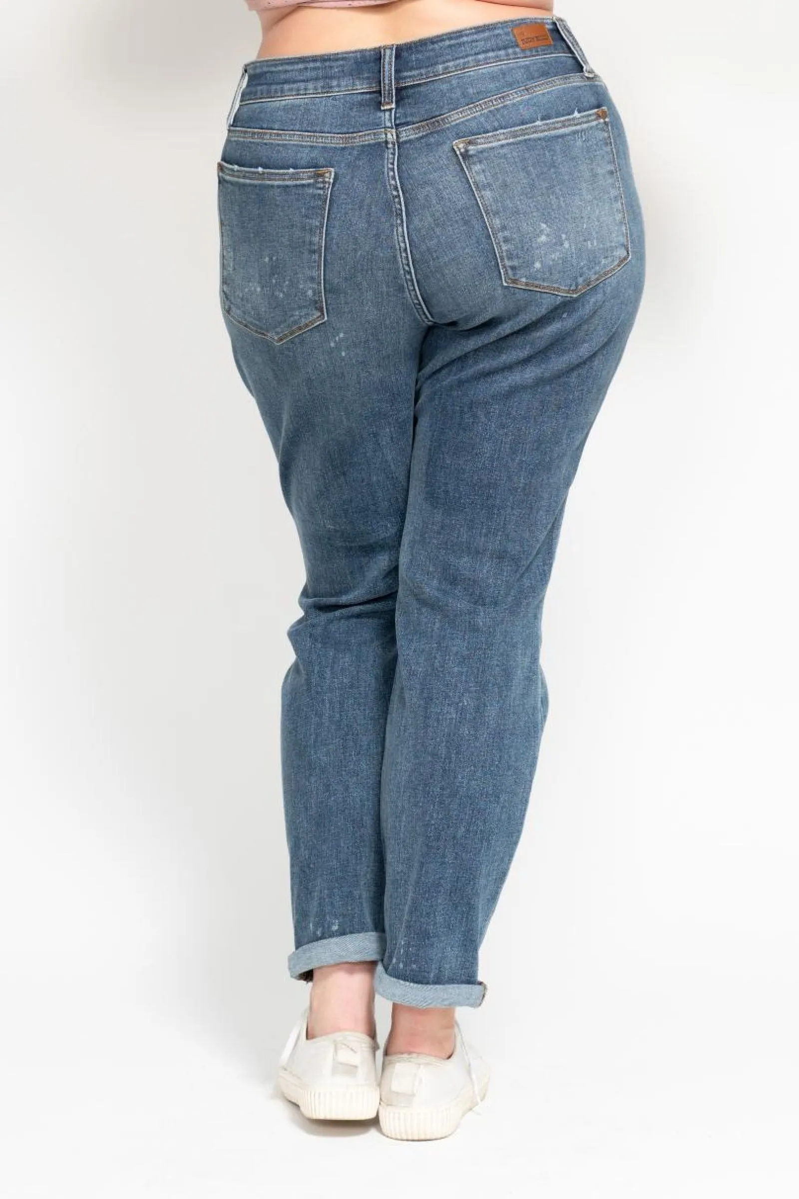 Judy Blue Reg/Plus High Waist Bleach Splash Boyfriend Jeans