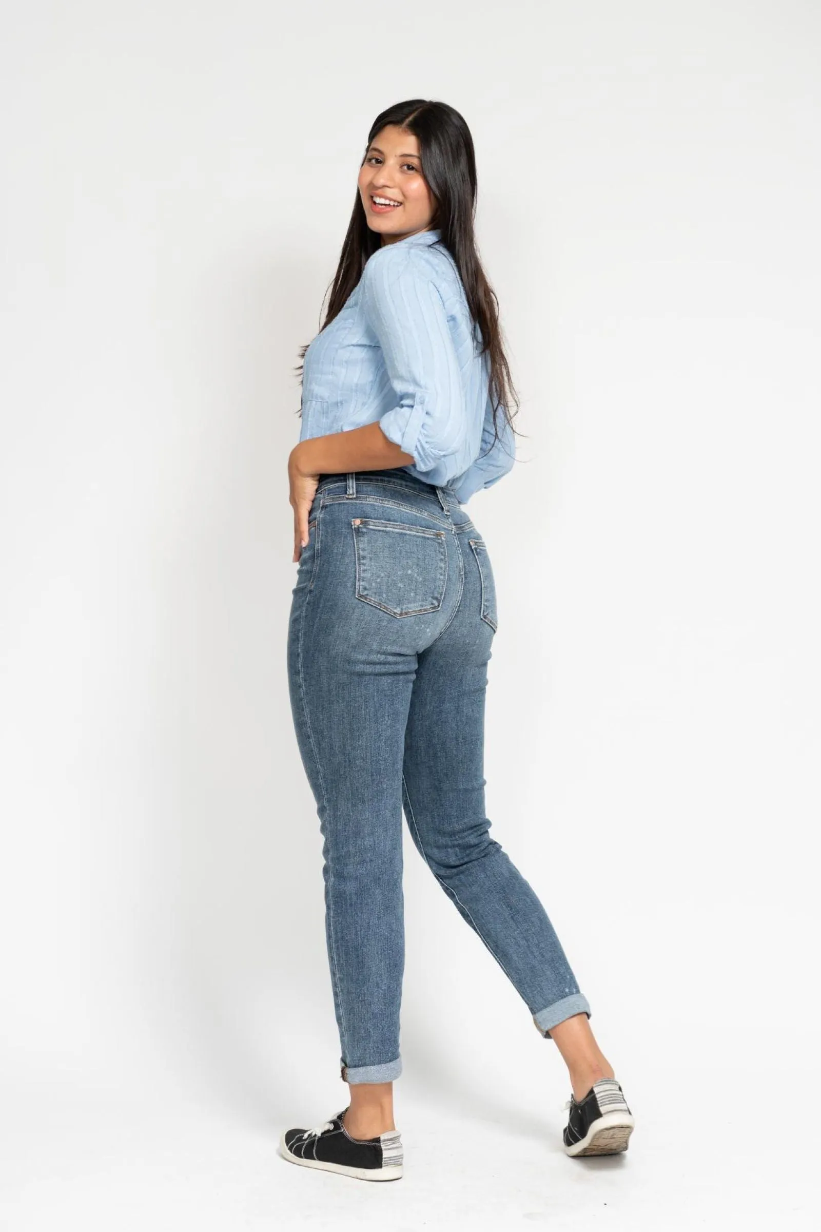 Judy Blue Reg/Plus High Waist Bleach Splash Boyfriend Jeans