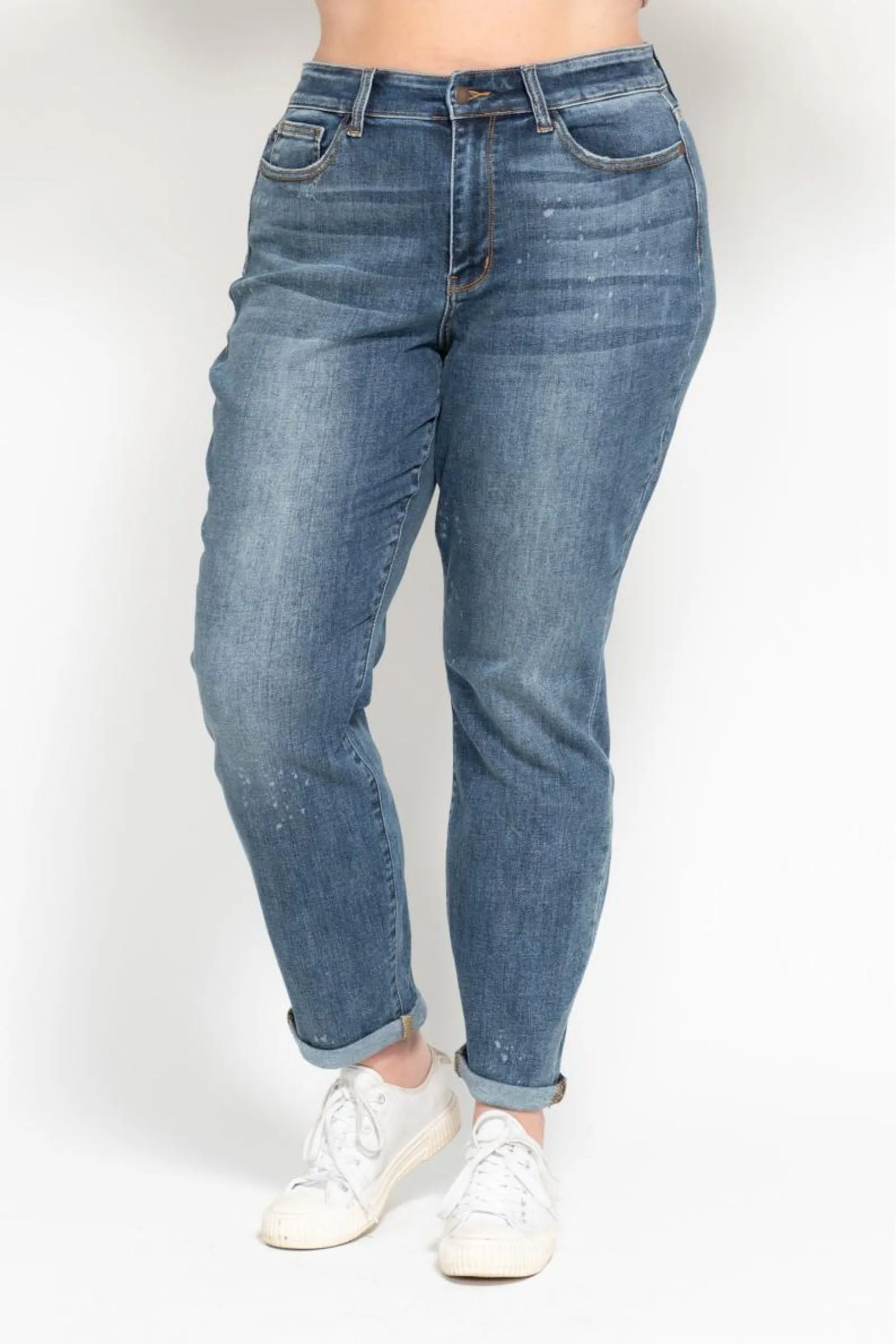 Judy Blue Reg/Plus High Waist Bleach Splash Boyfriend Jeans