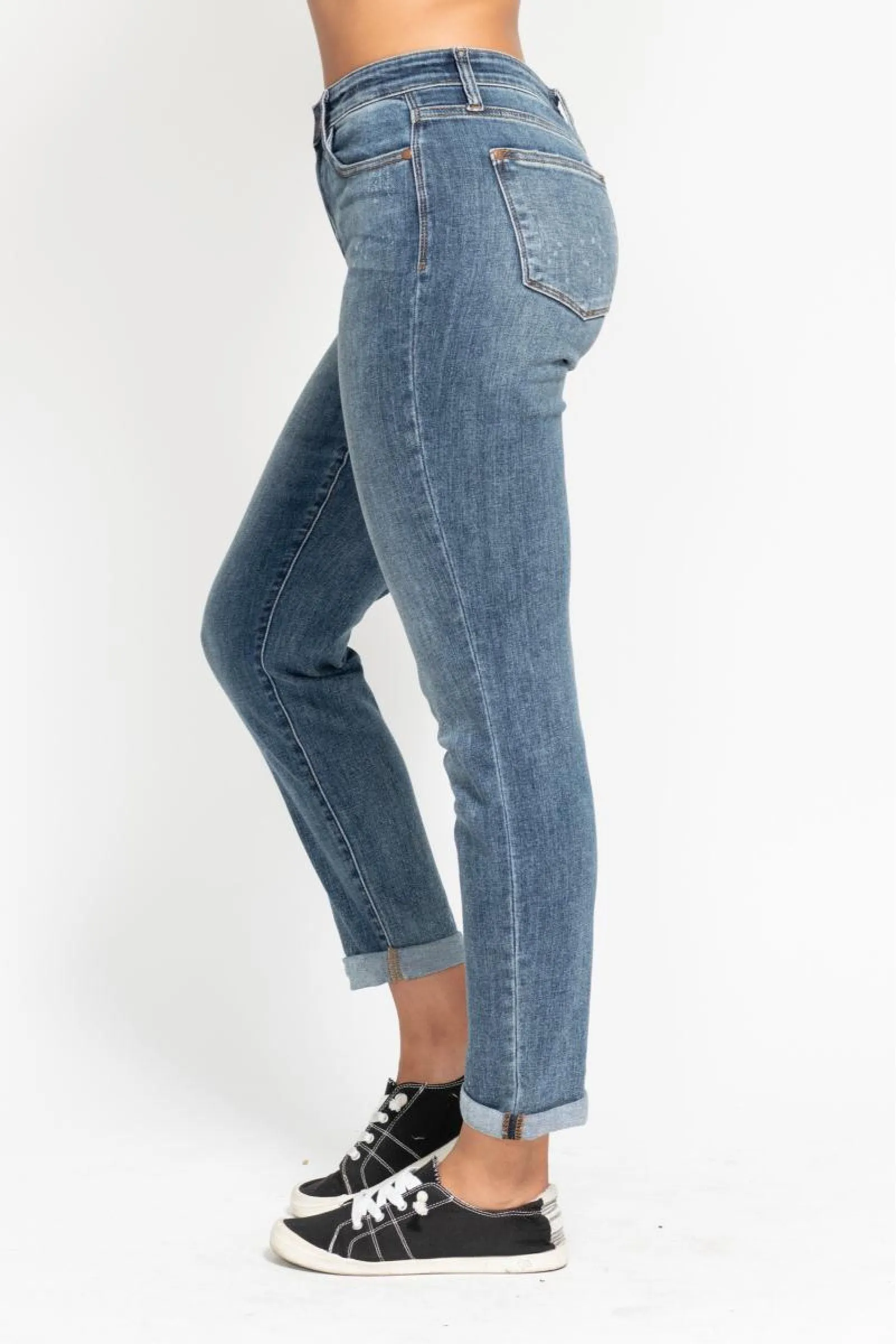 Judy Blue Reg/Plus High Waist Bleach Splash Boyfriend Jeans