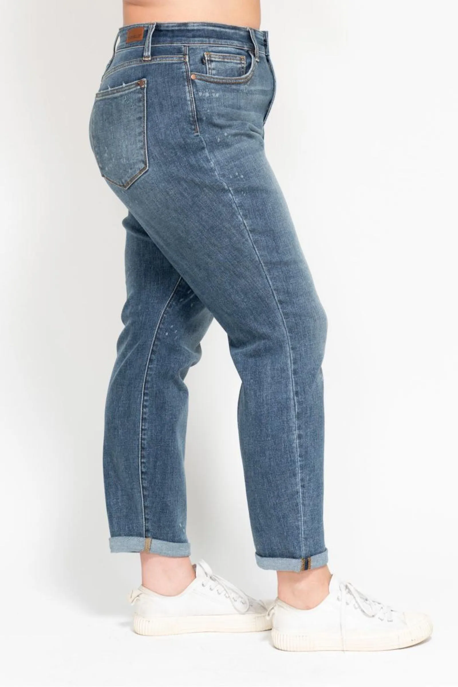 Judy Blue Reg/Plus High Waist Bleach Splash Boyfriend Jeans