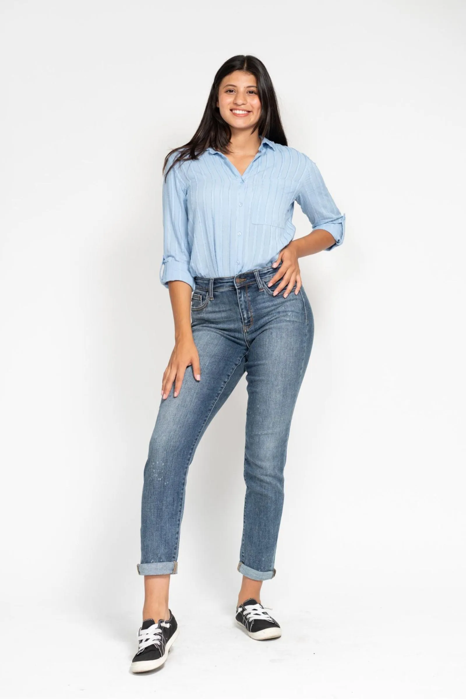 Judy Blue Reg/Plus High Waist Bleach Splash Boyfriend Jeans