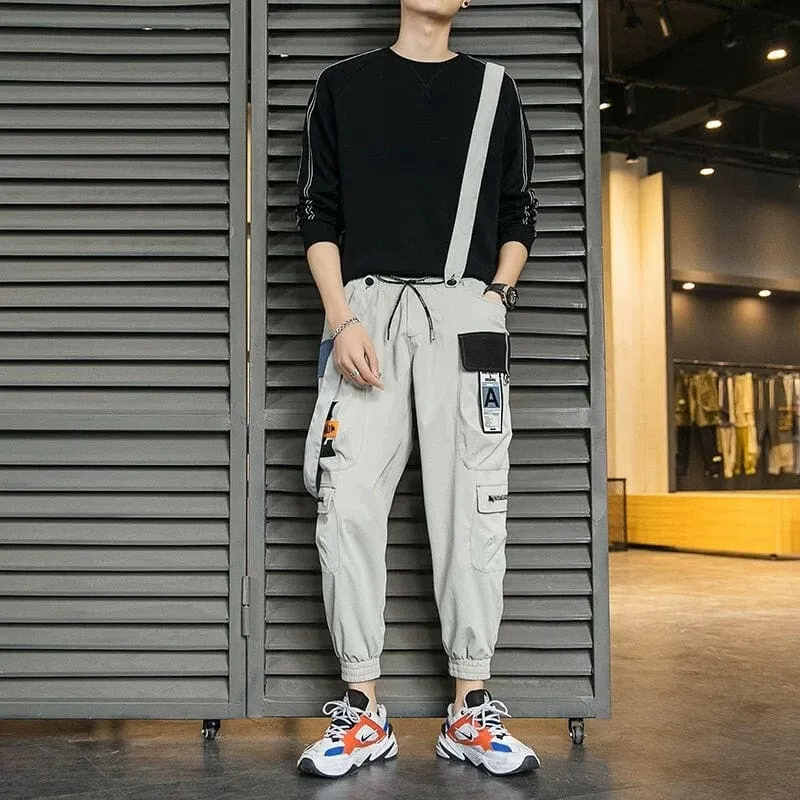 Light Blue-gray Mens Jogger Cargo Trousers for Streetwear Style