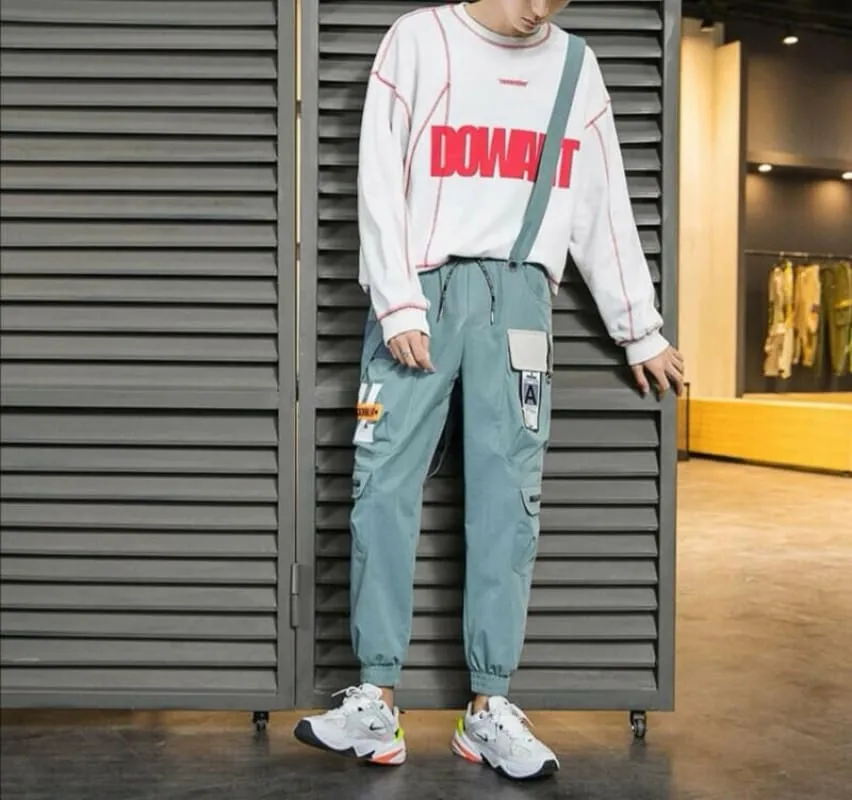 Light Blue-gray Mens Jogger Cargo Trousers for Streetwear Style