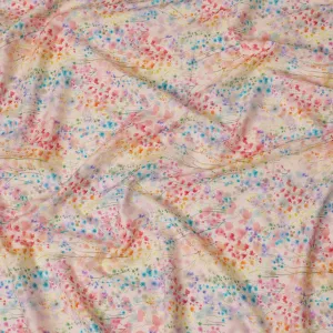 Light peach cotton satin fabric with multicolor print in floral design-D16784