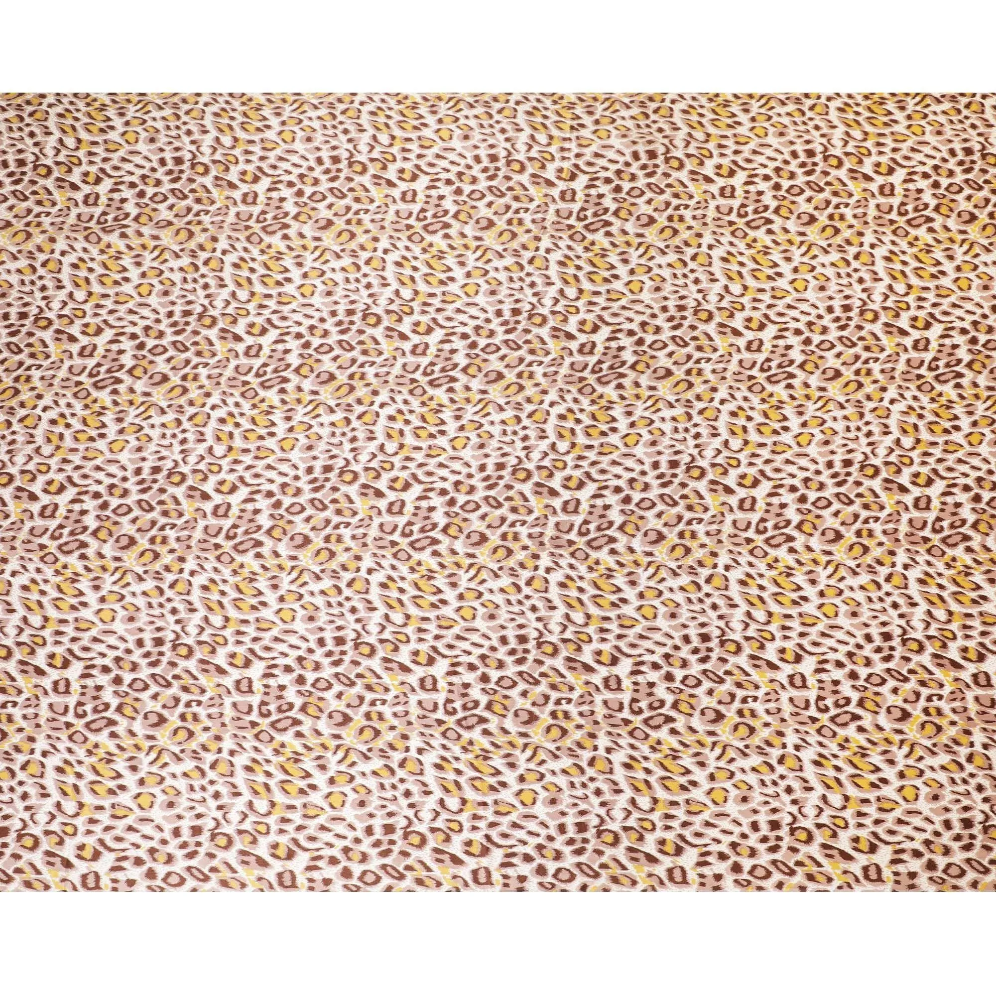 Light pink premium 100% Pure silk satin fabric with pale brown, mustard yellow and chocolate brown print in animal skin design-D9296