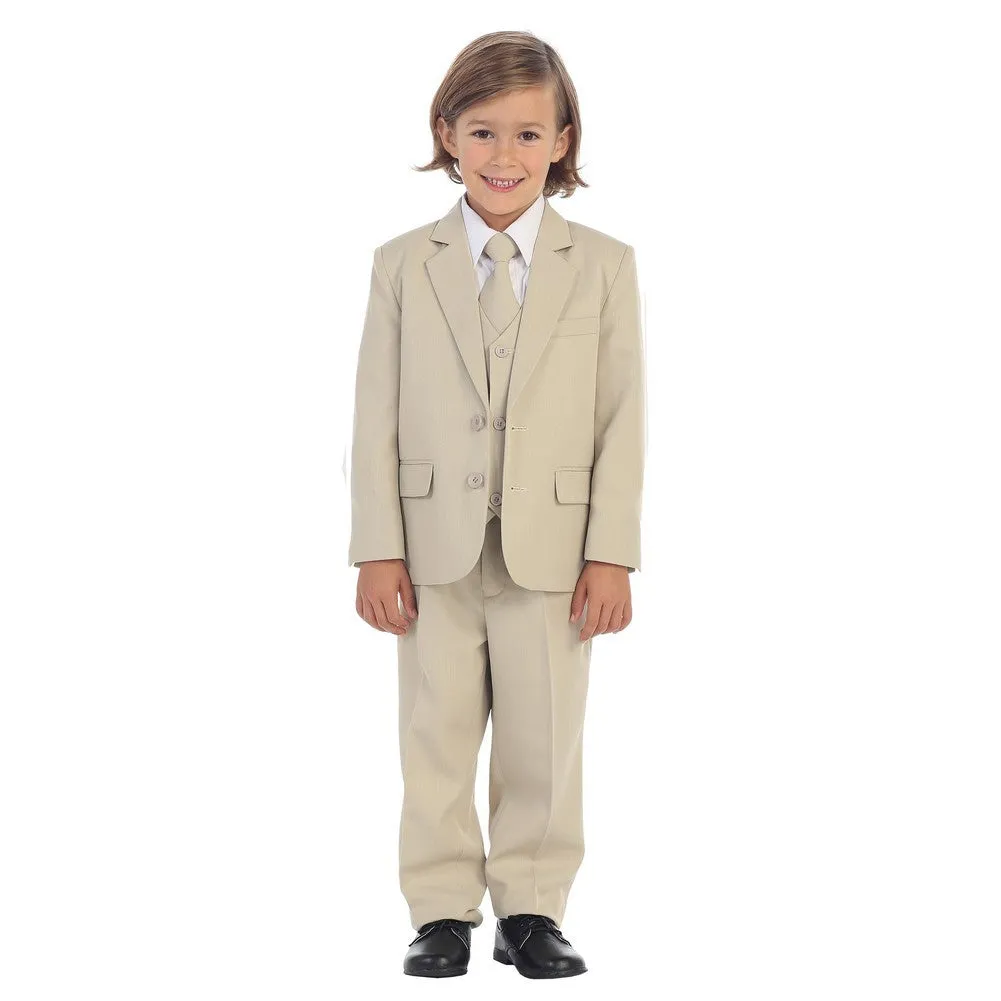 Little Boys Khaki Jewels & Gents Jacket Vest Shirt Tie Pants 5 Pc Suit 2T-7