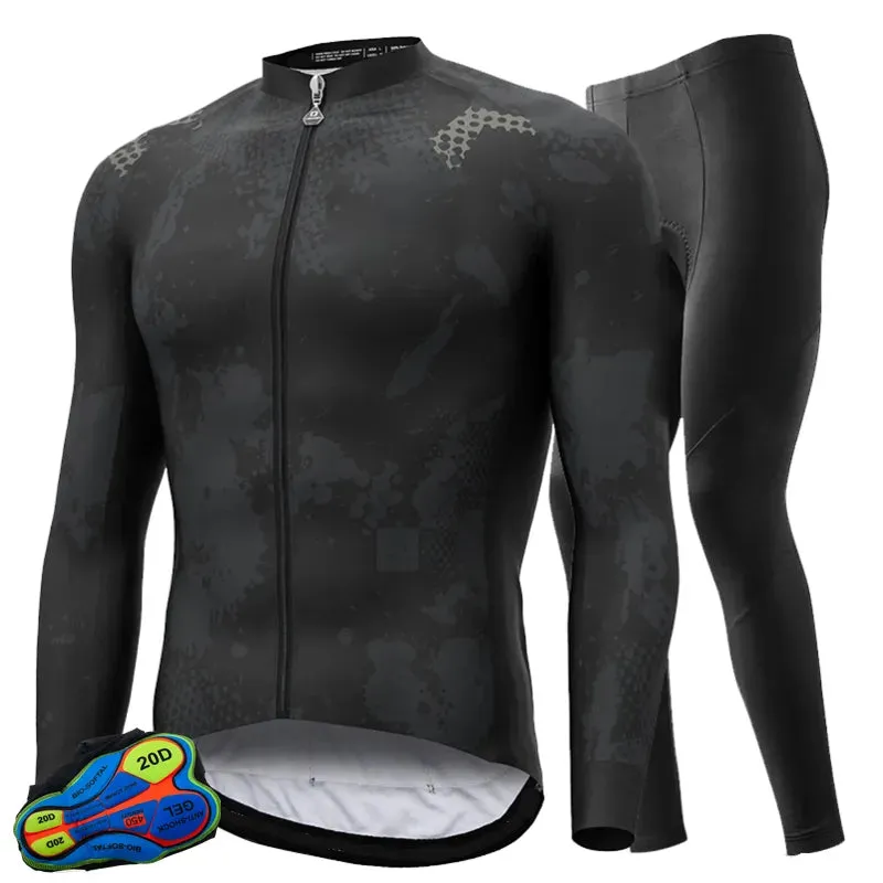 Men's Pro Sportswear Climbing Cycling Jersey Set Bicycle Suit Long Sleeves Outdoor Winter Thermal Fleece Riding Clothing