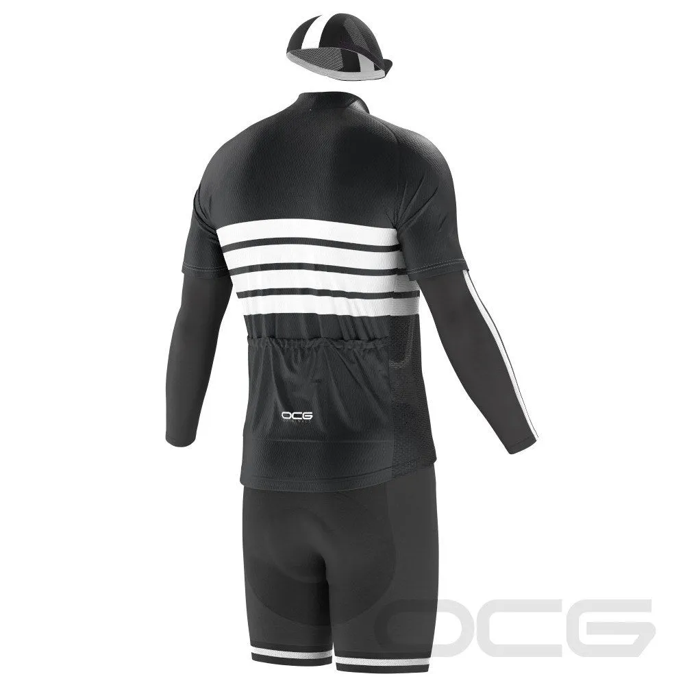 Men's Retro Four Stripe Black 4 Piece Cycling Kit