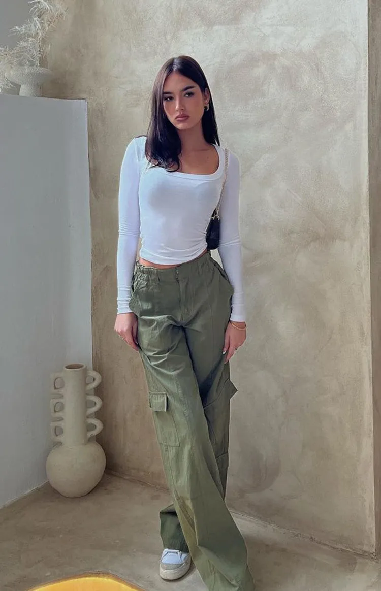 Millie Khaki Low Rise Cargo Trousers