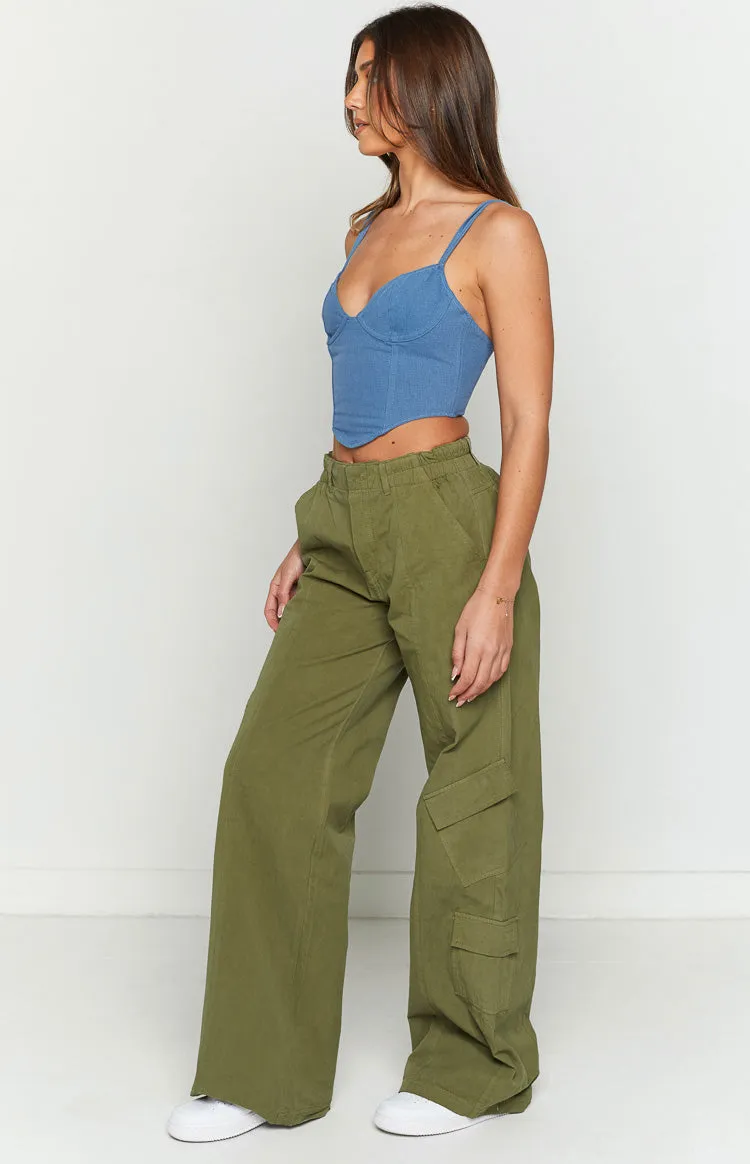 Millie Khaki Low Rise Cargo Trousers