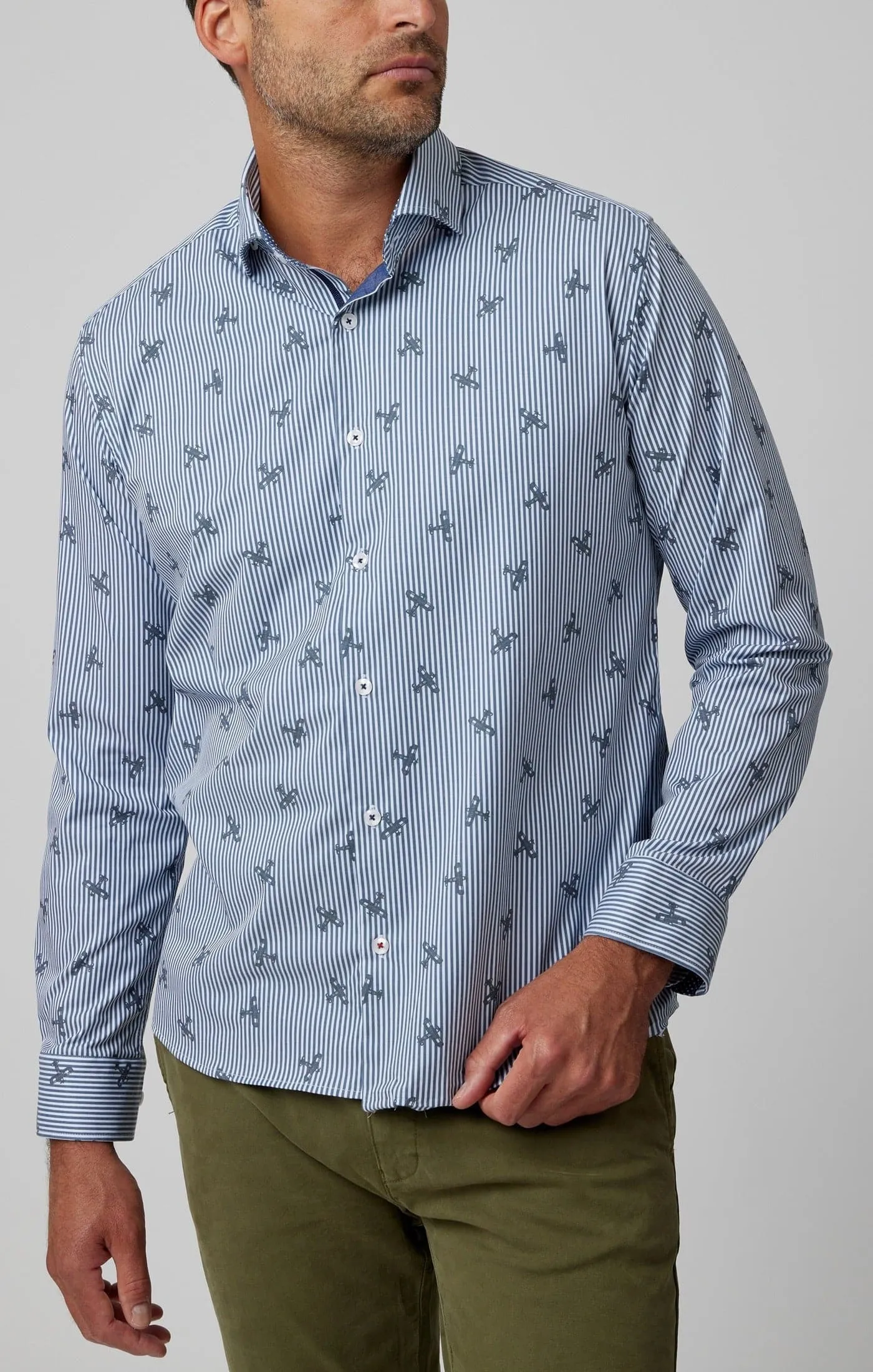 Navy Airplane Print Drytouch Shirt